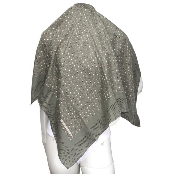 Vintage Perry Ellis Silk Scarf Square Large Dotted Moss Green White Neutral 80s - Picture 5 of 6